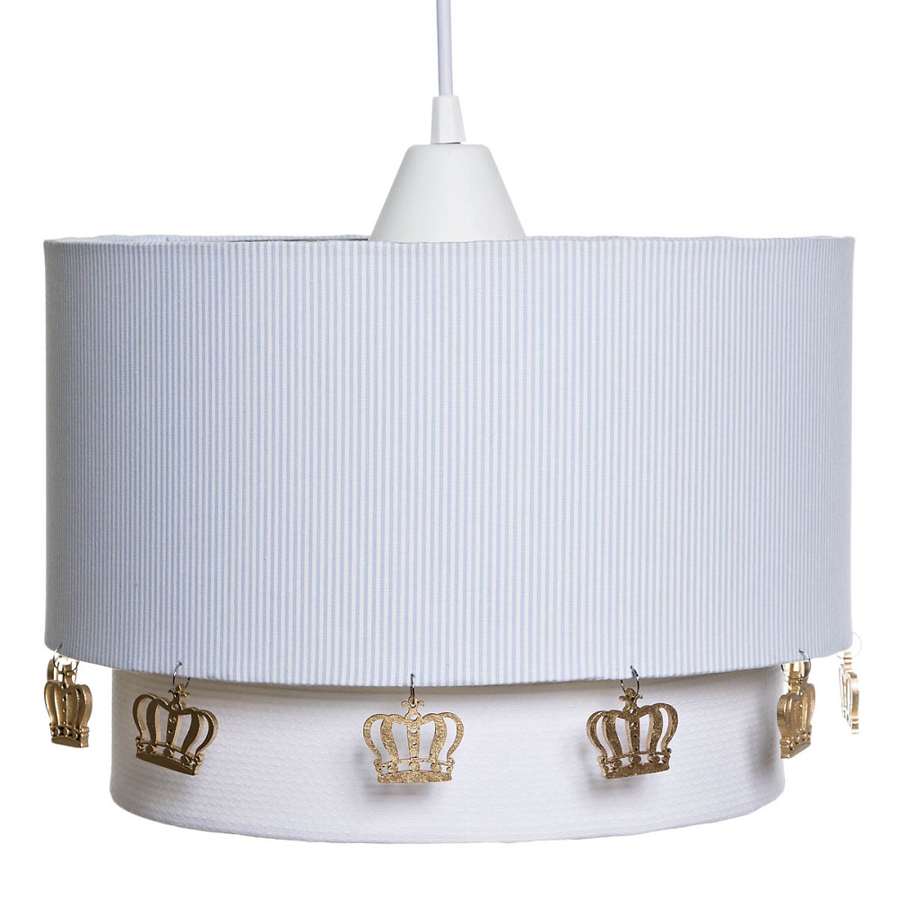 Lustre Tubular Duplo Azul Com Coroas Douradas Quarto Bebe Infantil Menino Azul Madeiramadeira